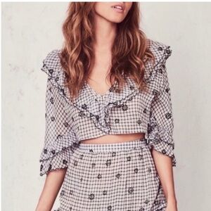 LoveShackFancy Blake Floral Ruffle Grid Top NWT